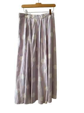 Vintage Pleated Rayon Twirl Skirt Lilac Polka Dot Print